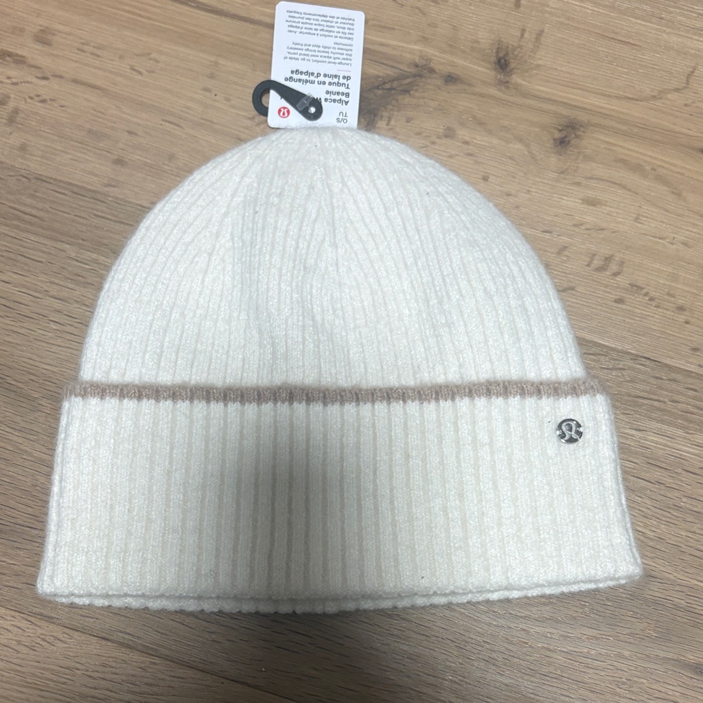 Lululemon Athletica Kids Ribbed Beanie In White With Tan Stripe